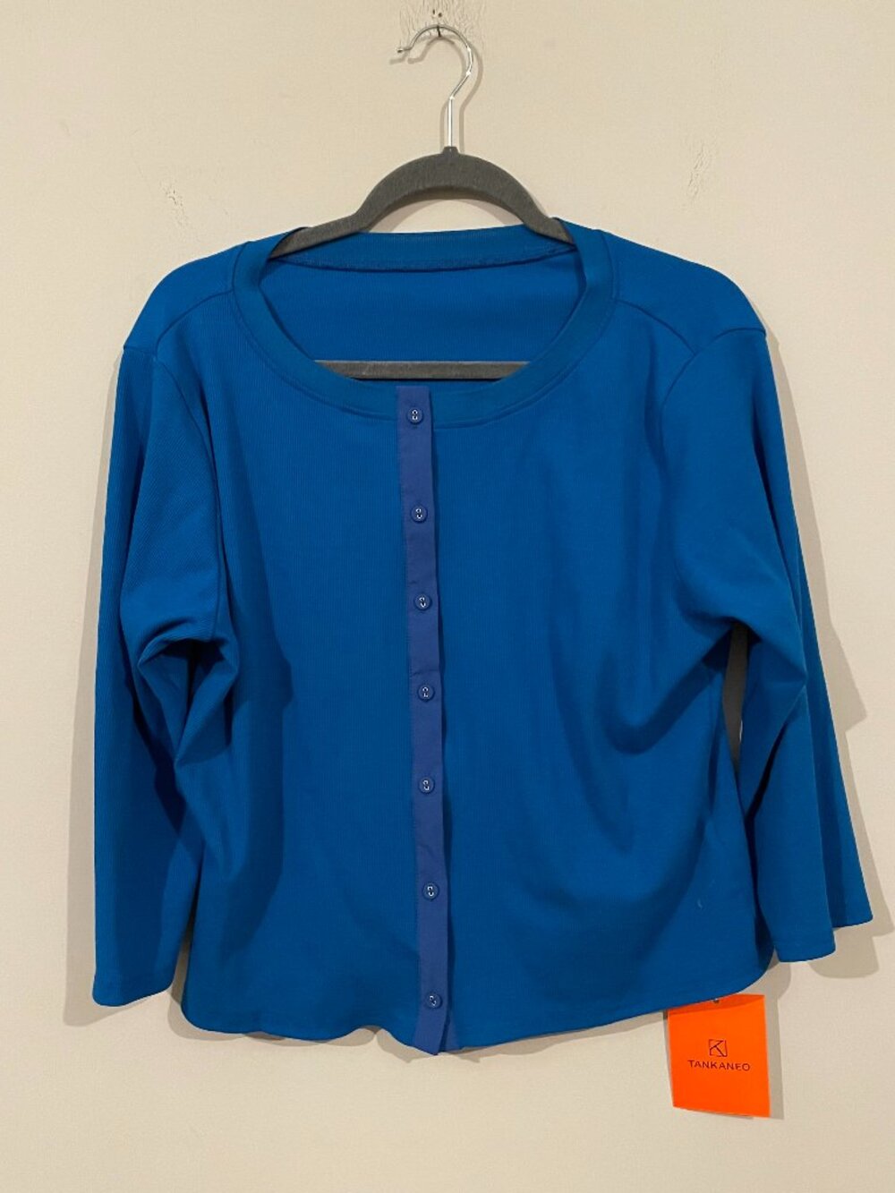 Tankaneo Royal Blue Ribbed Button Down Cardigan Top NWT Women’s XXL